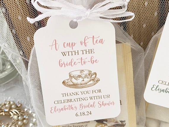 Tea Party Bridal Shower Favor Bags & Personalized Tags