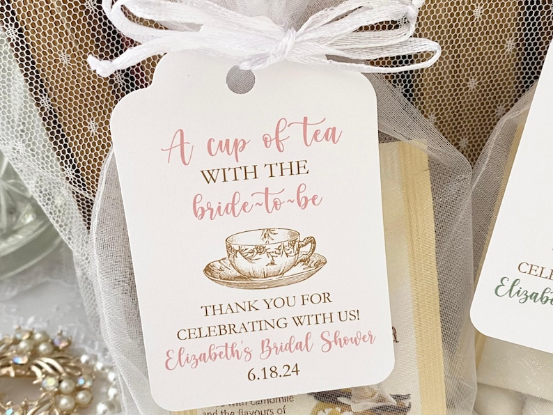 Tea Party Bridal Shower Favor Bags & Personalized Tags image 1