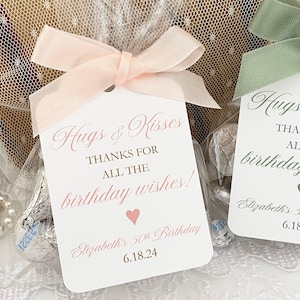 Birthday Party Chocolate Kiss Candy Favor Bags, Hugs and Kisses Birthday Wishes, Adult Birthday Party Favors Bags, 20th, 30th, 40th