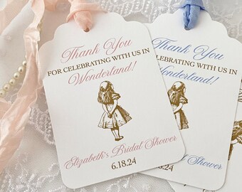 Printed Alice in Wonderland Bridal Shower Tags, Alice in Wonderland Thank You Bridal Labels