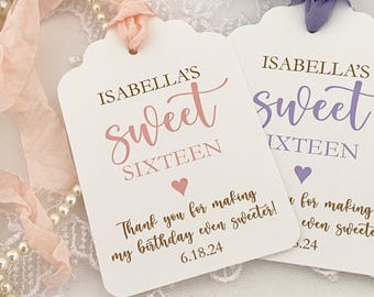Personalized Sweet Sixteen Birthday Favor Tags with Ribbon