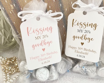 Kissing my 20's 30's 40's 50's 60's Goodbye Birthday Party Favor Bags, Birthday Hershey Kiss Candy Bags