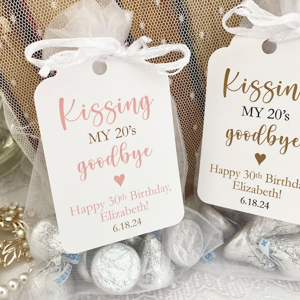 Kissing my 20's 30's 40's 50's 60's Goodbye Birthday Party Favor Bags, Birthday Hershey Kiss Candy Bags