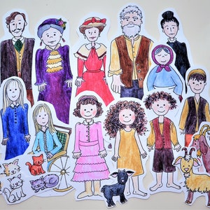 HEIDI paper dolls characters in COLOUR + OUTLINES Printable