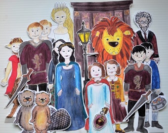 Narnia Characters in COLOR + OUTLINES Lion Witch Wardrobe Digital Print Updated