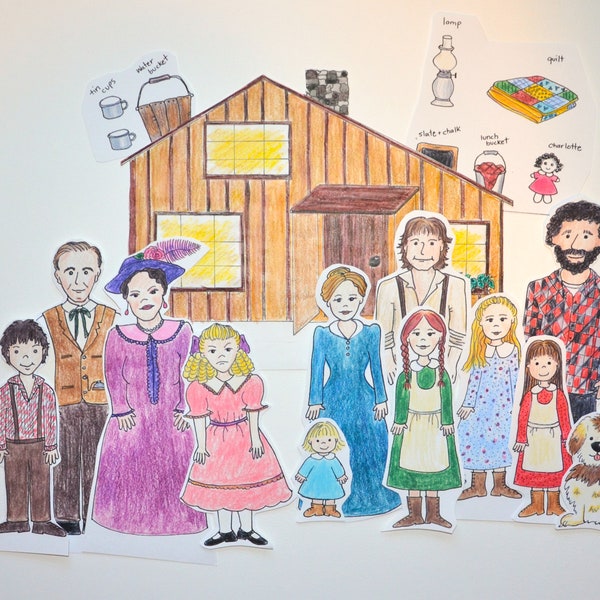 Little House on the Prairie Paper Character Dolls Ingalls + Olesons in COLOUR and OUTLINES