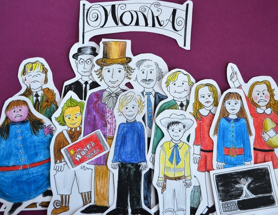 Willy Wonka Charlie e la Fabbrica di Cioccolato Personaggi stampabili  Bambole di carta a COLORI e CONTORNI dal libro e dal film del 1971 -   Italia