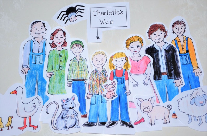 Charlotte's Web Character Paper Figures Outlines & Color Printable Etsy