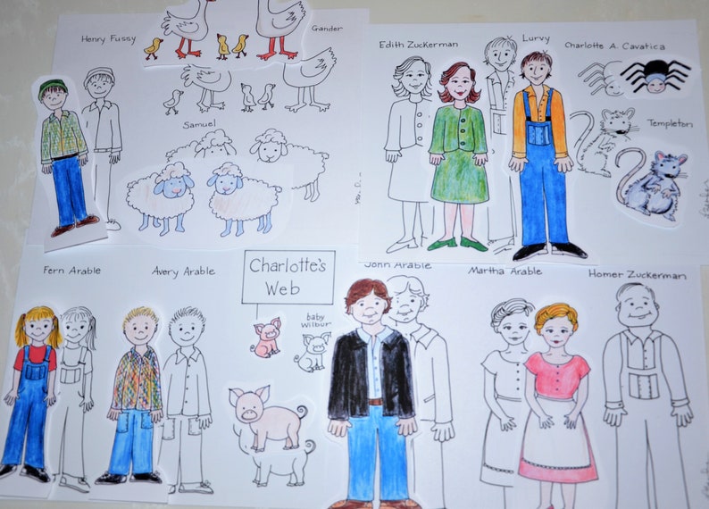 Charlotte s Web Character Paper Figures Outlines Color Printable Etsy