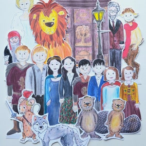 Personnages Narnia en COULEUR + CONTOURS, figurines en papier imprimées numériquement pour garde-robe de sorcière lion