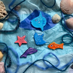 Sea Creature Clay Pins - Handmade Ocean Fish Themed Clay Brooches