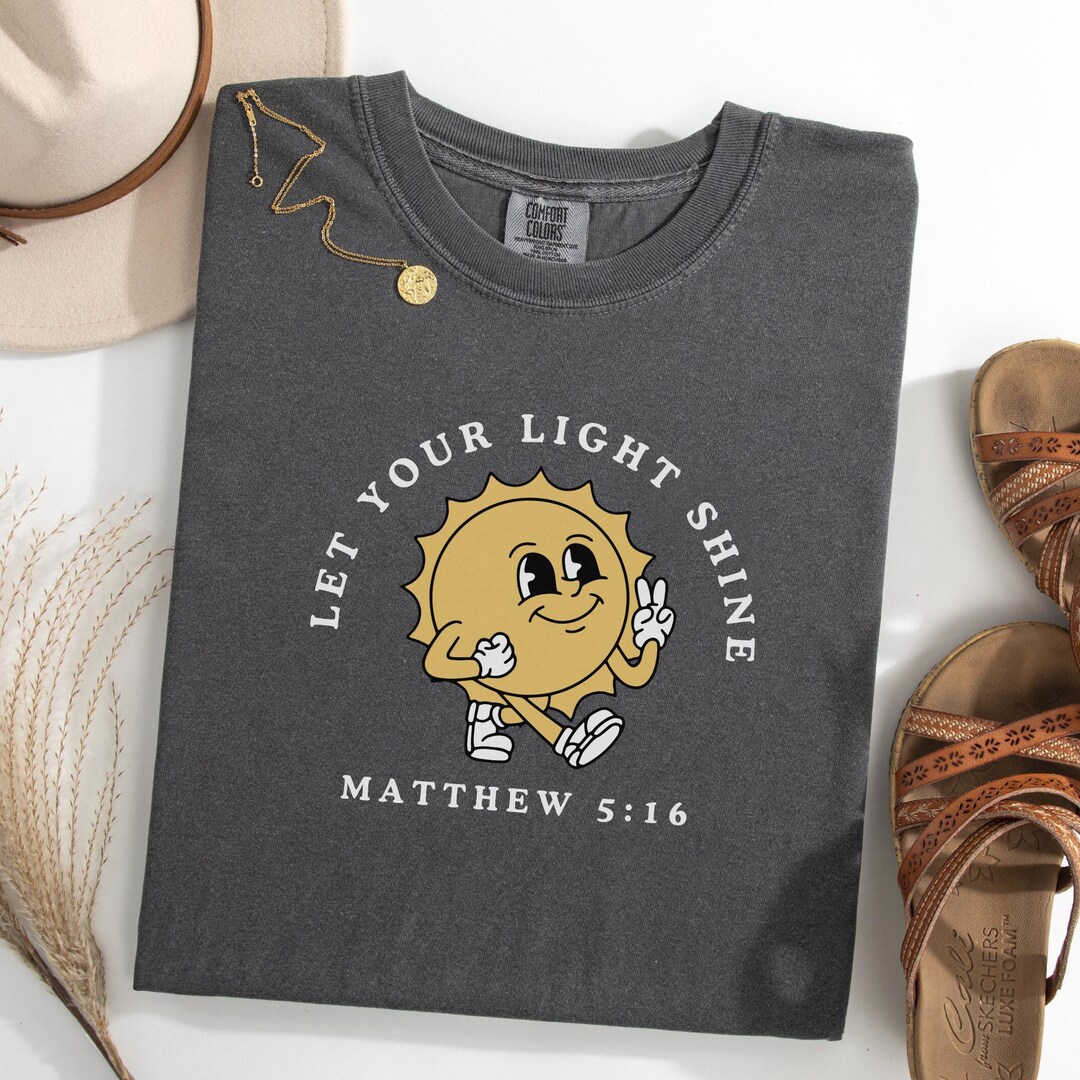 Let Your Light Shine Retro Mascot T-shirt. Bible Verse Sun Shirt ...