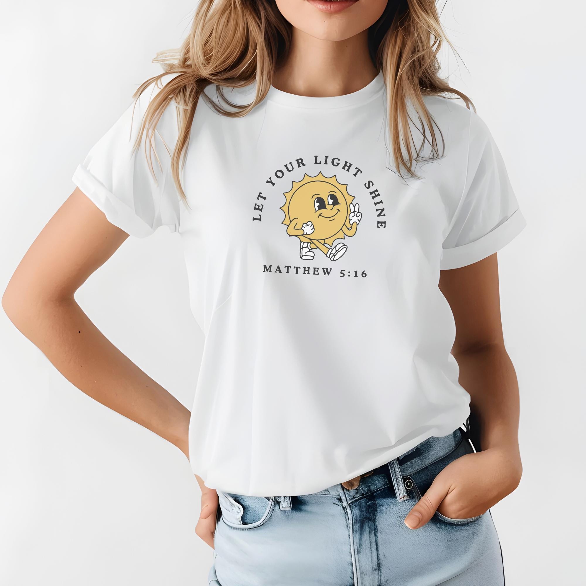 Let Your Light Shine Retro Mascot T-shirt. Bible Verse Sun Shirt ...