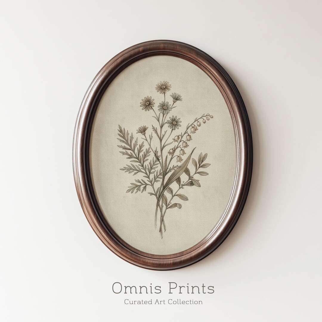 Vintage Floral Art Print: Neutral Cottage Nursery Wall Decor (digital ...