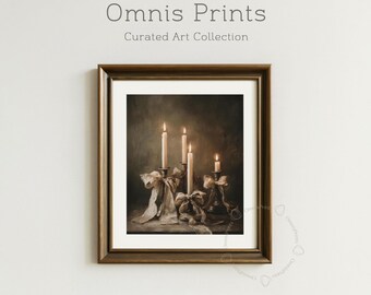 Vintage Candlelight Painting | Dark Academia Wall Art | Moody Christmas Decor | Elegant Digital Download Print