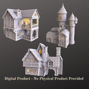 Table Top Gaming Middle Ages Style Houses Terrain Bundle .stl 3D Printer Digital File Only - No Physical Product Provided