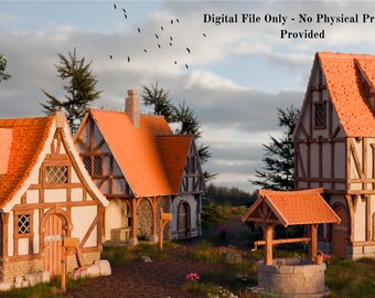 Medieval Village of Orange Meadows STL Bundle – 28mm Printable Tabletop Gaming Terrain & Scenery