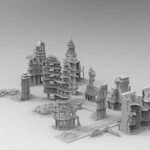Ruined City Scatter Terrain STL – Gebouwen, puin en wegen van 28 mm voor WO2, apocalyptische, moderne oorlogsvoering, zombieskirmish-games