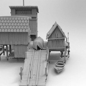 Boat Yard STL – 28mm Printable Terrain for Fantasy, Medieval, Post-Apocalyptic & Coastal RPGs and Wargames