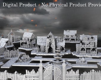 Ruined Village Terrain STL Bundle – 28mm Printable Scenery for Post-Apocalyptic and Modern Warfare RPGs & Tabletop Wargames