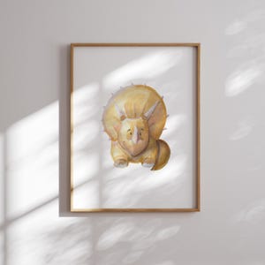 Cute Triceratops Watercolor Wall Art Print of