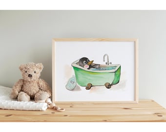 Eisbad Pinguin Aquarell Wand Kunst Druck