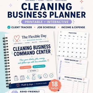 Cleaning Business Planner, ADHD Friendly Organizer, Client Tracker, Job Schedule (Printable + Interactive)