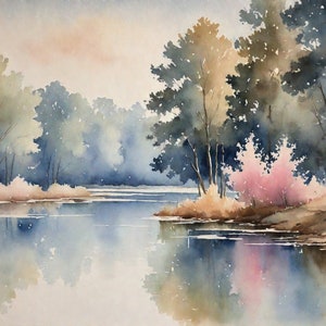 SERENE AQUAREL TREES2 - boskunst - digitale download - muurkunst - decoratieve muurkunst - direct downloaden