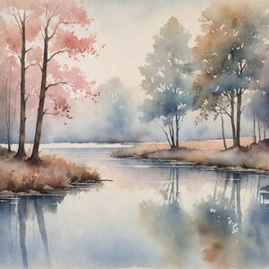 SERENE AQUAREL BOMEN1 - boskunst - digitale download - muurkunst - decoratieve muurkunst - direct downloaden