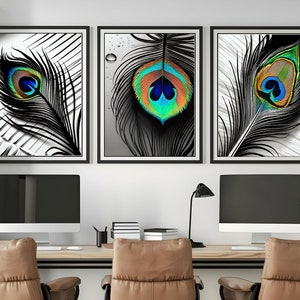 5 - ABSTRACT PEACOCK FEATHERS - black with peacock patterns  - Print Art - Digital Download- Wall Art -Decorative Wall Art- Instant Download