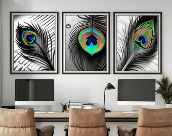 5 - ABSTRACT PEACOCK FEATHERS - black with peacock patterns  - Print Art - Digital Download- Wall Art -Decorative Wall Art- Instant Download
