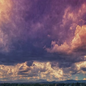 Dramatic Purple and Pink Clouds Over Rural Landscape at Sunset - Digital Download - Wall Art - Decorative Wall Art - Instant Download