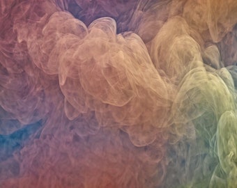 May include: Abstract background featuring swirling, translucent, pastel-coloured smoke. The smoke is a blend of light blue, pink, and yellow, creating a soft, ethereal effect.