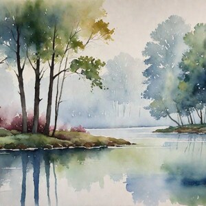 SERENE AQUAREL BOMEN3 - Boskunst - Digitale Download - Muurkunst - Decoratieve Muurkunst - Instant Download