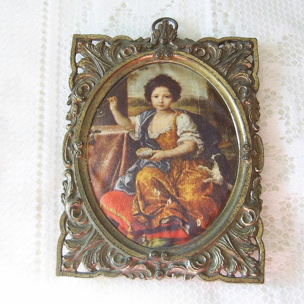 Italian Silk Print - Victorian Boy In A Ornate Brass Frame