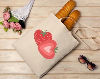 Strawberry Tote Bag, Canvas Tote Bag, Summer Tote Bag, Gifts for Women, 15"x16"