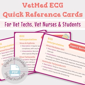 Vet med quick reference cards ECG guidelines | For vet nurses, vet techs, vet students | Digital printable download, Vet tech study guide