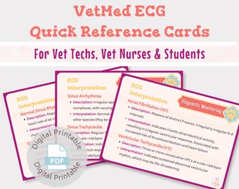 Vet med quick reference cards ECG guidelines | For vet nurses, vet techs, vet students | Digital printable download, Vet tech study guide