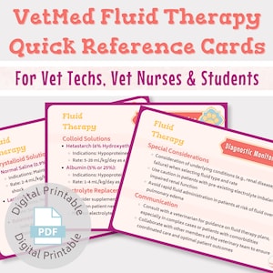 Vet med quick reference cards Fluid Therapy Guide | For vet nurses, vet techs, vet students | Digital printable download | Vet study guide