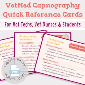 Vet med quick reference cards Capnography guidelines | For vet nurses, vet techs, vet students | Digital printable download, Vet study guide