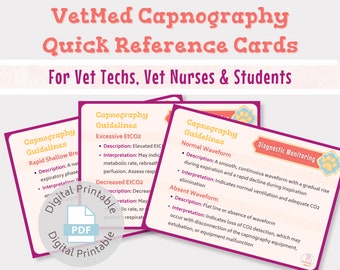 Vet med quick reference cards Capnography guidelines | For vet nurses, vet techs, vet students | Digital printable download, Vet study guide