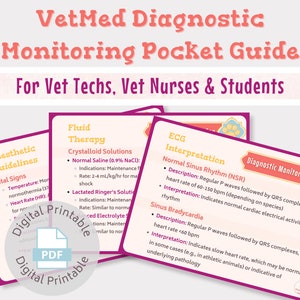 Zakgids voor veterinaire diagnostische monitoring, 18 naslagkaarten, voor dierenartsverpleegkundigen, dierenartstechnici, dierenartsstudenten | Digitale download