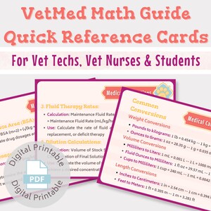 Vet med math calculation quick reference guide | For vet nurses, vet techs, vet students | Digital printable download | Vet tech study guide