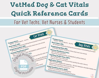 Vet med Dog & Cat vitals Pocket guide-Quick reference cards-For vet nurse, vet tech, vet student-Digital printable download- Vet study guide