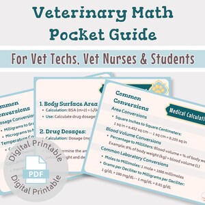 Veterinary math notes pocket guide For vet nurses, vet techs, vet students Digital printable download, Quick Reference Cards Vet study guide