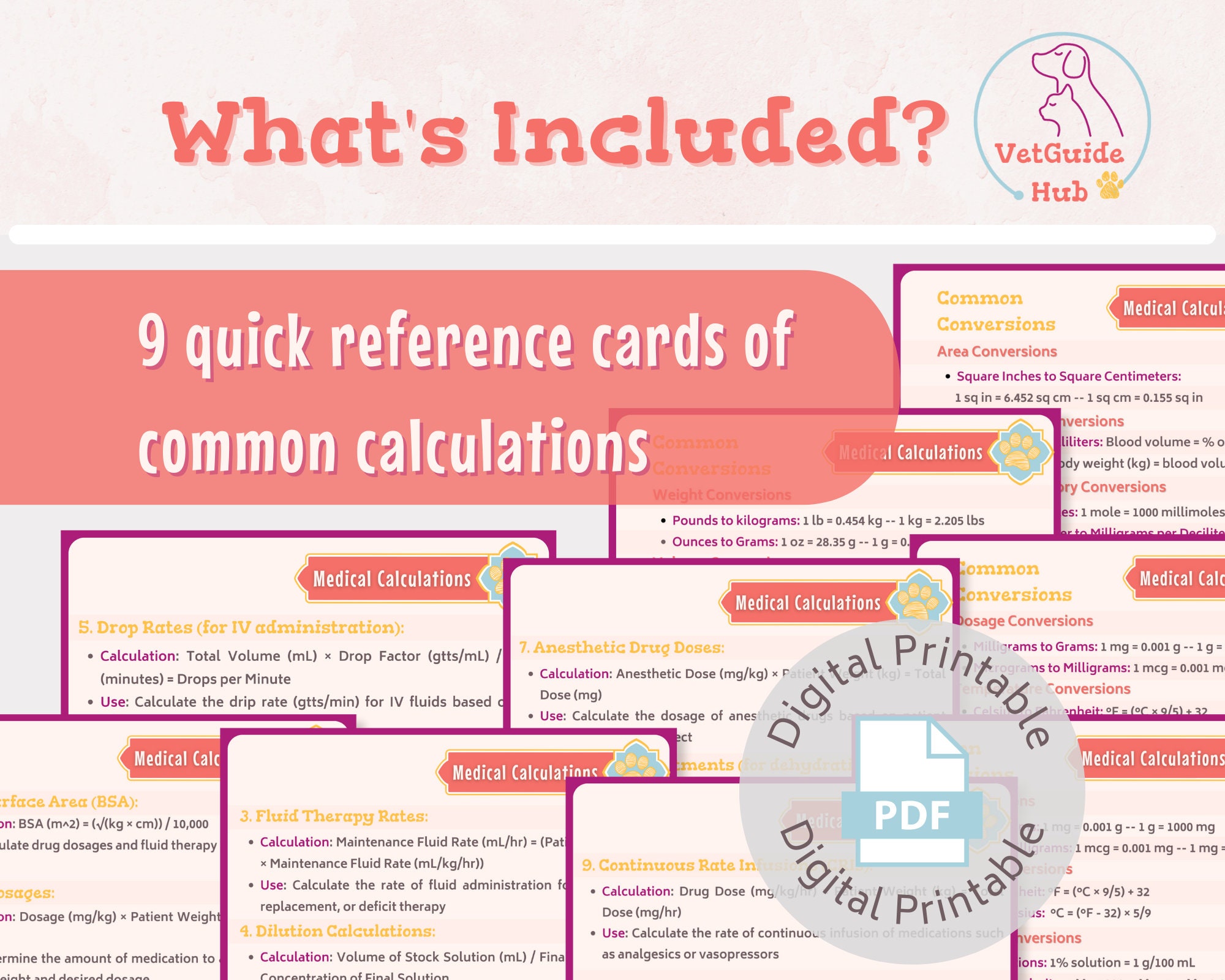 Veterinary Math Practice Problems Vet Med Math Calculation Quick Reference Guide | for Vet Nurses, Vet ...