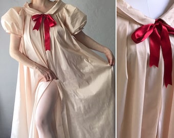 Midsummer Blush 'Cathy' Robe Dress in Silk blend taffeta - Blush Pink Open Front Vintage style Peignoir - Boudoir Gown -  Valentine gift