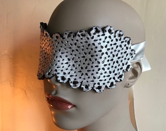 Ivory Laser cut Leather Lace Coquette Blindfold - Hand molded Leather Bondage Mask ~ Beaded Lace and Silk Ties ~ Valentine's Gift for Lovers