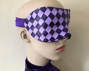 Violet Purple and lavender Leather Blindfold - Lattice Leather Sleep Mask - Leather and Silk Mask - Fetish BDSM - Valentine Gift for lovers