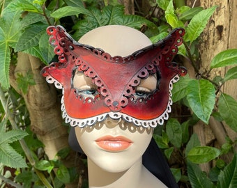 Tan Brown Fox Mask - Hand Crafted Leather Wild Animal Mask - Kitsune - Steampunk Fox -Masquerade - Beltane, Mardis Gras - Adult Fantasy mask